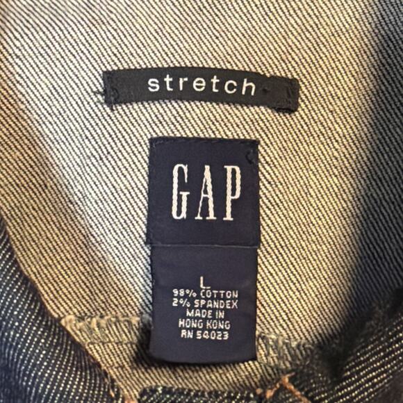 GAP Denim Stretch Jacket Women's size LARGE Made in Hong Kong Dark Wash Blue - Picture 11 of 12